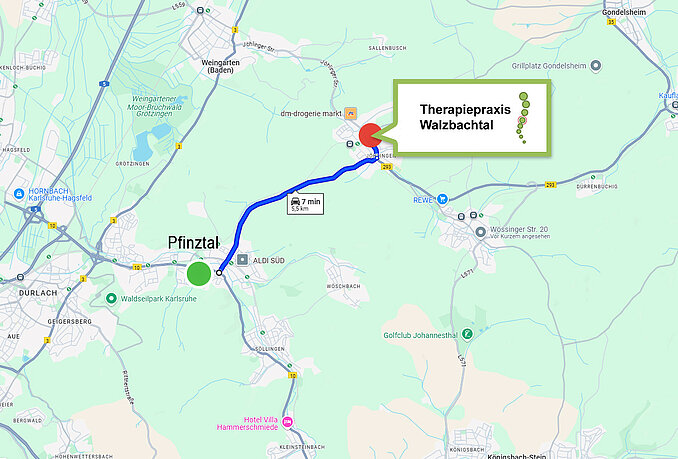 Anfahrt von Pfinztal zur Therapiepraxis Walzbachtal Anfahrt von Pfinztal zur Therapiepraxis Walzbachtal