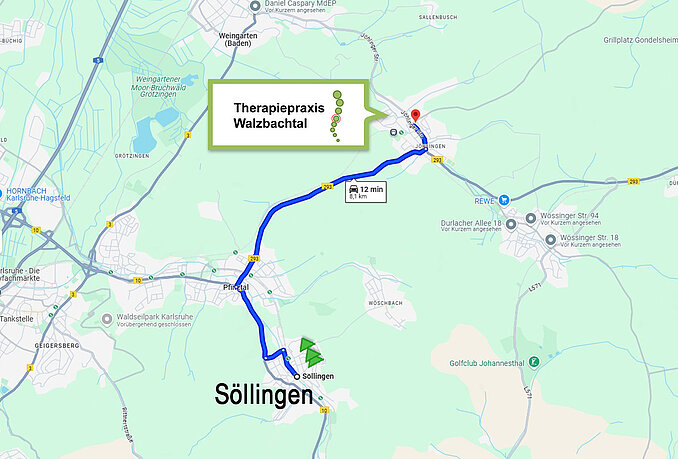 Anfahrt von Söllingen zur Therapiepraxis Walzbachtal Anfahrt von Söllingen zur Therapiepraxis Walzbachtal