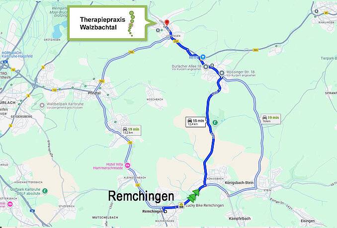 Anfahrt von Remchingen zur Therapiepraxis Walzbachtal Anfahrt von Remchingen zur Therapiepraxis Walzbachtal