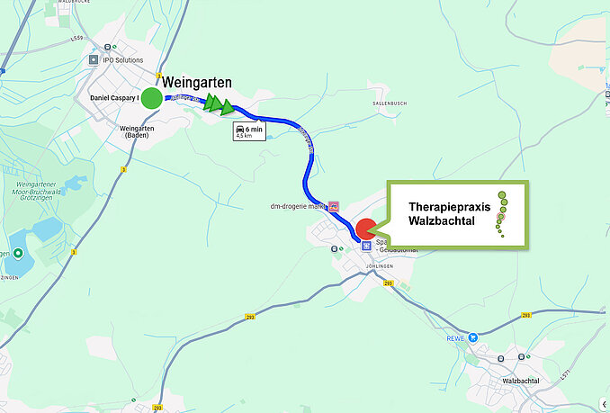 Anfahrt von Weingarten zur Therapiepraxis Walzbachtal Anfahrt von Weingarten zur Therapiepraxis Walzbachtal