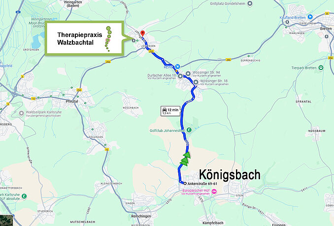 Anfahrt von Königsbach zur Therapiepraxis Walzbachtal Anfahrt von Königsbach zur Therapiepraxis Walzbachtal